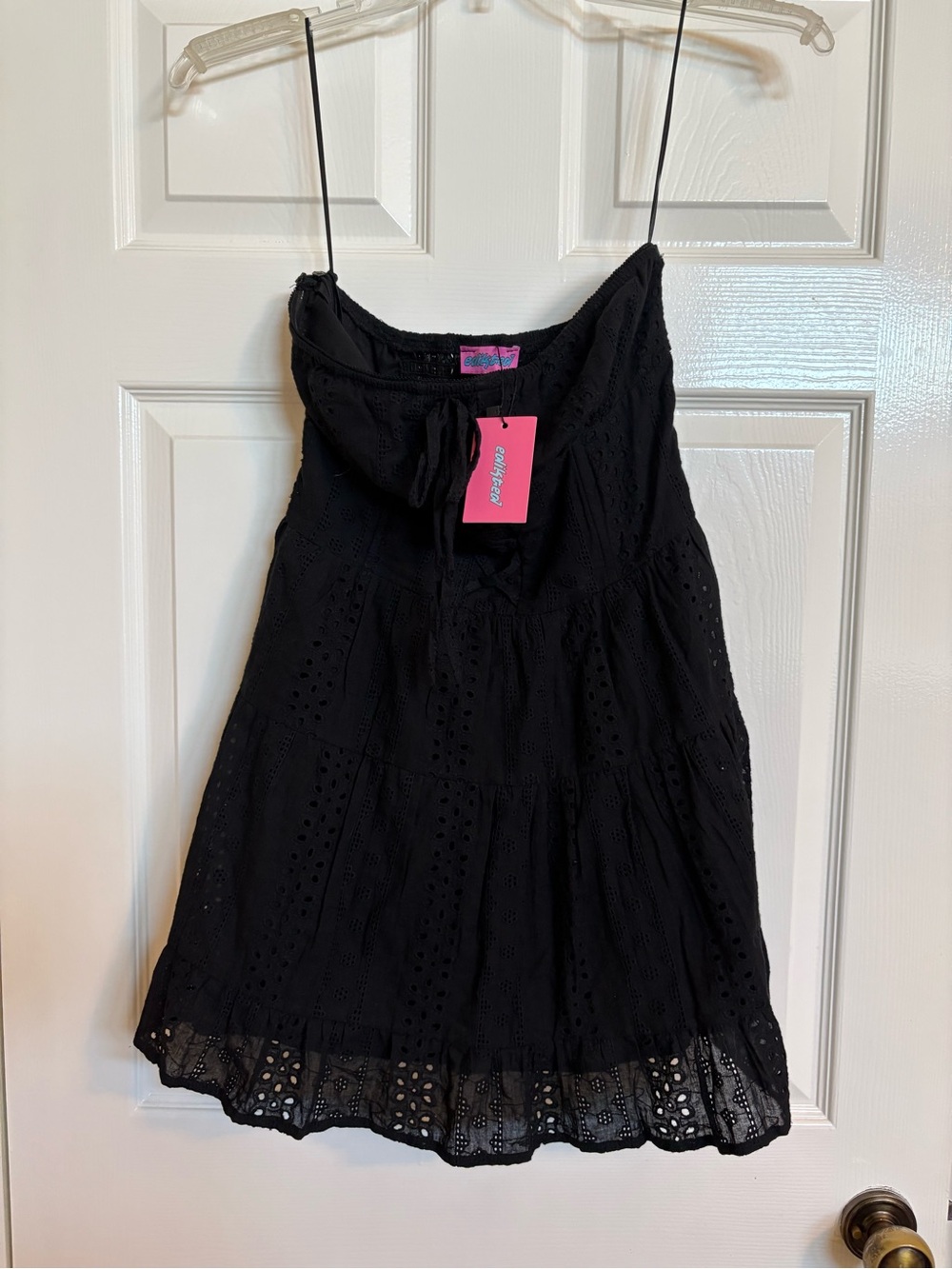Edikted Black Strapless Eyelet Liora 100% Cotton Mini Dress NWT Medium